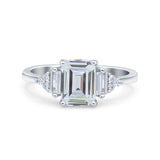 Emerald Cut Art Deco Bridal Wedding Engagement Ring Baguette Simulated Cubic Zirconia 925 Sterling Silver