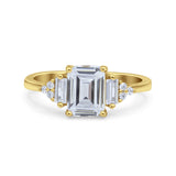 Emerald Cut Art Deco Bridal Wedding Engagement Ring Baguette Simulated Cubic Zirconia 925 Sterling Silver