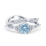 Two Piece Vintage Style Art Deco Engagement Bridal Set Ring Band Round Simulated Cubic Zirconia 925 Sterling Silver