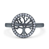 Tree of Life Wedding Ring Halo Round Pave Simulated Cubic Zirconia 925 Sterling Silver