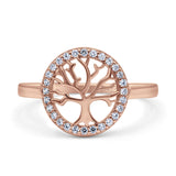 Tree of Life Wedding Ring Halo Round Pave Simulated Cubic Zirconia 925 Sterling Silver