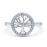 Tree of Life Wedding Ring Halo Round Pave Simulated Cubic Zirconia 925 Sterling Silver