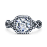Halo Solitaire Asscher Wedding Ring Infinity Simulated Cubic Zirconia 925 Sterling Silver