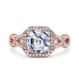 Halo Solitaire Asscher Wedding Ring Infinity Simulated Cubic Zirconia 925 Sterling Silver