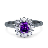 Art Deco Wedding Bridal Ring With Baguette And Round Simulated Cubic Zirconia Stones 925 Sterling Silver