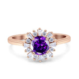 Art Deco Wedding Bridal Ring With Baguette And Round Simulated Cubic Zirconia Stones 925 Sterling Silver