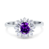 Art Deco Wedding Bridal Ring With Baguette And Round Simulated Cubic Zirconia Stones 925 Sterling Silver