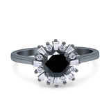 Art Deco Wedding Bridal Ring With Baguette And Round Simulated Cubic Zirconia Stones 925 Sterling Silver