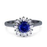 Art Deco Wedding Bridal Ring With Baguette And Round Simulated Cubic Zirconia Stones 925 Sterling Silver