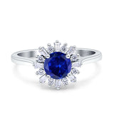 Art Deco Wedding Bridal Ring With Baguette And Round Simulated Cubic Zirconia Stones 925 Sterling Silver