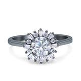 Art Deco Wedding Bridal Ring With Baguette And Round Simulated Cubic Zirconia Stones 925 Sterling Silver