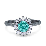 Art Deco Wedding Bridal Ring With Baguette And Round Simulated Cubic Zirconia Stones 925 Sterling Silver