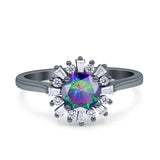 Art Deco Wedding Bridal Ring With Baguette And Round Simulated Cubic Zirconia Stones 925 Sterling Silver