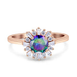 Art Deco Wedding Bridal Ring With Baguette And Round Simulated Cubic Zirconia Stones 925 Sterling Silver