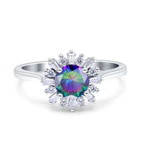 Art Deco Wedding Bridal Ring With Baguette And Round Simulated Cubic Zirconia Stones 925 Sterling Silver