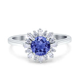 Art Deco Wedding Bridal Ring With Baguette And Round Simulated Cubic Zirconia Stones 925 Sterling Silver