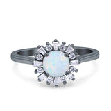 Art Deco Wedding Bridal Ring With Baguette And Round Simulated Cubic Zirconia Stones 925 Sterling Silver
