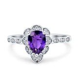 Teardrop Pear Shape Halo Engagement Ring Simulated Cubic Zirconia 925 Sterling Silver