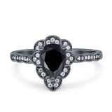 Teardrop Pear Shape Halo Engagement Ring Simulated Cubic Zirconia 925 Sterling Silver