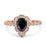 Teardrop Pear Shape Halo Engagement Ring Simulated Cubic Zirconia 925 Sterling Silver