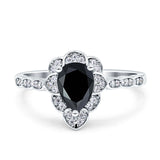 Teardrop Pear Shape Halo Engagement Ring Simulated Cubic Zirconia 925 Sterling Silver