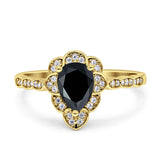 Teardrop Pear Shape Halo Engagement Ring Simulated Cubic Zirconia 925 Sterling Silver