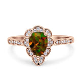 Teardrop Pear Shape Halo Engagement Ring Simulated Cubic Zirconia 925 Sterling Silver