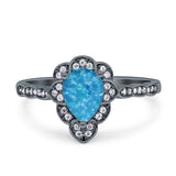 Teardrop Pear Shape Halo Engagement Ring Simulated Cubic Zirconia 925 Sterling Silver