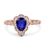 Teardrop Pear Shape Halo Engagement Ring Simulated Cubic Zirconia 925 Sterling Silver