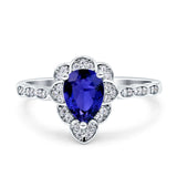 Teardrop Pear Shape Halo Engagement Ring Simulated Cubic Zirconia 925 Sterling Silver