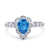 Teardrop Pear Shape Halo Engagement Ring Simulated Cubic Zirconia 925 Sterling Silver