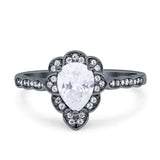 Teardrop Pear Shape Halo Engagement Ring Simulated Cubic Zirconia 925 Sterling Silver