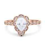 Teardrop Pear Shape Halo Engagement Ring Simulated Cubic Zirconia 925 Sterling Silver