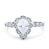 Teardrop Pear Shape Halo Engagement Ring Simulated Cubic Zirconia 925 Sterling Silver