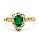 Teardrop Pear Shape Halo Engagement Ring Simulated Cubic Zirconia 925 Sterling Silver