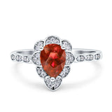 Teardrop Pear Shape Halo Engagement Ring Simulated Cubic Zirconia 925 Sterling Silver