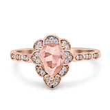 Teardrop Pear Shape Halo Engagement Ring Simulated Cubic Zirconia 925 Sterling Silver