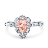 Teardrop Pear Shape Halo Engagement Ring Simulated Cubic Zirconia 925 Sterling Silver