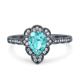Teardrop Pear Shape Halo Engagement Ring Simulated Cubic Zirconia 925 Sterling Silver