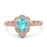 Teardrop Pear Shape Halo Engagement Ring Simulated Cubic Zirconia 925 Sterling Silver