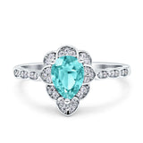 Teardrop Pear Shape Halo Engagement Ring Simulated Cubic Zirconia 925 Sterling Silver
