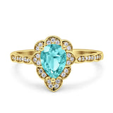 Teardrop Pear Shape Halo Engagement Ring Simulated Cubic Zirconia 925 Sterling Silver