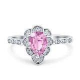 Teardrop Pear Shape Halo Engagement Ring Simulated Cubic Zirconia 925 Sterling Silver