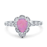 Teardrop Pear Shape Halo Engagement Ring Simulated Cubic Zirconia 925 Sterling Silver
