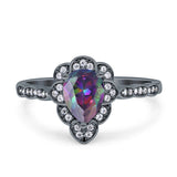 Teardrop Pear Shape Halo Engagement Ring Simulated Cubic Zirconia 925 Sterling Silver