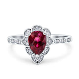 Teardrop Pear Shape Halo Engagement Ring Simulated Cubic Zirconia 925 Sterling Silver