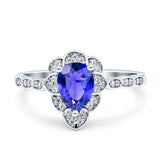 Teardrop Pear Shape Halo Engagement Ring Simulated Cubic Zirconia 925 Sterling Silver
