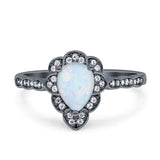 Teardrop Pear Shape Halo Engagement Ring Simulated Cubic Zirconia 925 Sterling Silver