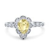 Teardrop Pear Shape Halo Engagement Ring Simulated Cubic Zirconia 925 Sterling Silver