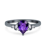 Teardrop Pear Shape Wedding Engagement Ring Simulated Cubic Zirconia 925 Sterling Silver